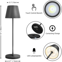 GGII bezdrátová LED stolní lampa na baterii z hliníku, přenosná USB dobíjecí stolní lampa s dotykovým stmívačem