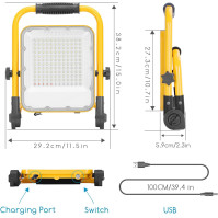 Aigostar LED stojací světlo na baterii 100 W, přenosné LED pracovní světlo, vodotěsné LED reflektor, pro garáž, dílnu