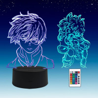 2 v 1, My Hero Academia, Todoroki Shoto, Midoriya Izuku, LED iluzní lampa 3D s dálkovým ovládáním RGB ve 16 barvách