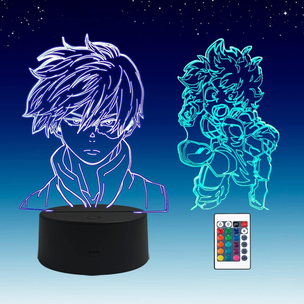 2 v 1, My Hero Academia, Todoroki Shoto, Midoriya Izuku, LED iluzní lampa 3D s dálkovým ovládáním RGB ve 16 barvách