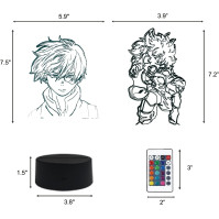 2 v 1, My Hero Academia, Todoroki Shoto, Midoriya Izuku, LED iluzní lampa 3D s dálkovým ovládáním RGB ve 16 barvách