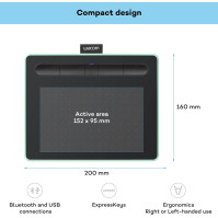 Wacom Intuos S (FR, ES, IT, NL) Bluetooth® Grafický tablet Černý, Pistácie.