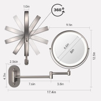 FASCINATE dobíjecí kosmetické zrcadlo LED osvětlení s 1X / 5X zvětšením, stmívatelné kosmetické zrcadlo na stěnu