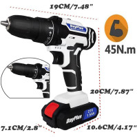 Aku šroubovák 21V, aku vrtačka s baterií 1x1500 mAh, aku vrtačka 45Nm, 2 variabilní rychlostní stupně, točivý moment 25+1