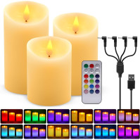 LED RGB svíčky Bezplamenové svíčky, USB Vícebarevné čajové svíčky Teplá bílá LED světla svíček Wick Blikající