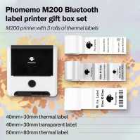 Phomemo Tiskárna štítků M200 s 3 rolkami štítků 80 mm termální Bluetooth tiskárna štítků, tiskárna štítků, pro čárový kód