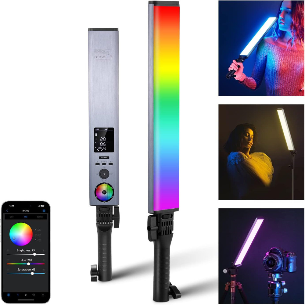 NEEWER RGB Světelný prut s 2.4G/APP Ovládáním, Vylepšené 360° Dotykové RGBWW Hue Mixer Fotografické ruční LED video světlo