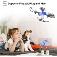 Wipkviey T16 Mini Drone pro děti, RC Quadcopter pro začátečníky s 2 bateriemi, s osvětlením, funkcí udržování výšky