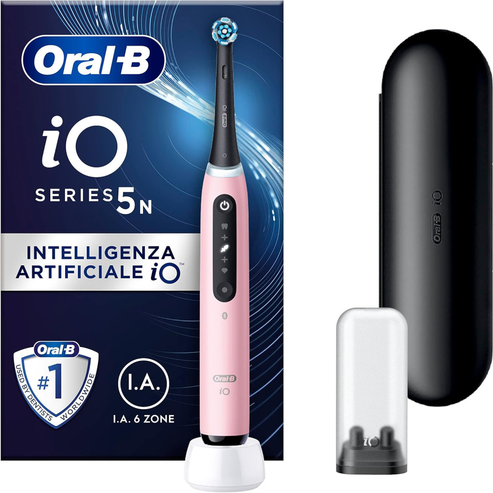 Oral-B iO5N Elektrický zubní kartáček s dobíjecí rukojetí, iOS umělá inteligence, 1 hlavou a cestovním pouzdrem - Černý