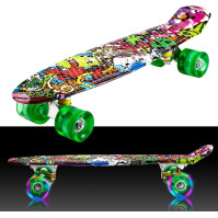 WeSkate Mini Cruiser Skateboard Retro kompletní prkno, 22" 55cm Vintage skateboard s plastovým deckem a blikajícími LED