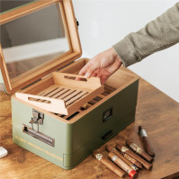 Humidor CASE ELEGANCE Vojenská skleněná deska, matná zelená s předním digitálním vlhkoměrem, španělský cedr, roztok humidoru