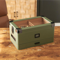 Humidor CASE ELEGANCE Vojenská skleněná deska, matná zelená s předním digitálním vlhkoměrem, španělský cedr, roztok humidoru