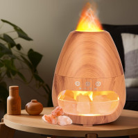 Czemo Aroma Diffuser pro éterické oleje s efektem plamenů, difuzér pro vonné oleje s ionizátorem a solnou lampou, ultrazvuk