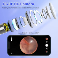 LMECHN Ear Wax Removal 1920P Wireless Ear Cleaner Otoscope s 8ks čisticí sadou 3,0mm vizuální ušní kamera se 6 LED světl