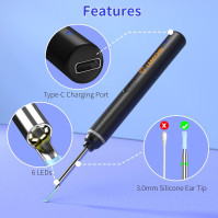 LMECHN Ear Wax Removal 1920P Wireless Ear Cleaner Otoscope s 8ks čisticí sadou 3,0mm vizuální ušní kamera se 6 LED světl