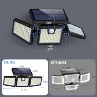 Feob Solární světla venkovní, 341 LED 3500LM Velmi jasná solární bezpečnostní světla, světla s PIR senzorem pohybu, 3 hlavy