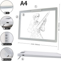 A4 bezdrátový LED světelný stůl: světelný pult s taškou, dobíjecí baterií, bezdrátový, stavitelná svítivost, 6 úrovní ja