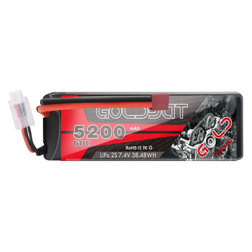 GOLDBAT 2S RC LiPo baterie 7.4V 60C 5200mAh s tvrdým obalem s konektorem Deans T-Plug pro RC auto Evader, RC Truggy