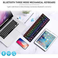 60% Mechanická herní klávesnice, Bluetooth / 2,4 GHz bezdrátové USB/kabelové připojení Typ C 3 režimy, 68 kláves modrý