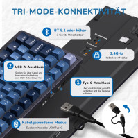 RK ROYAL KLUDGE RK98 Mechanická herní klávesnice Triple Mode 2,4G/BT5.1/USB-C 100 klávesový Hot Swappable Lineární červený př.