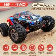 YONCHER YC250 bezkomutátorové auto na dálkové ovládání, 1:16 RC auto 4WD 62+Km/h 2 baterie 40 min+ doba provozu, 2,4 GHz