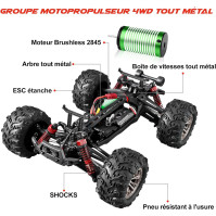 YONCHER YC250 bezkomutátorové auto na dálkové ovládání, 1:16 RC auto 4WD 62+Km/h 2 baterie 40 min+ doba provozu, 2,4 GHz