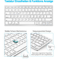 DE Layout Keyboard Mouse Set Bezdrátová klávesnice Bluetooth s myší pro tablet/iPad/Laptop/telefon, kompaktní s integrovaným zař