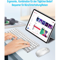 DE Layout Keyboard Mouse Set Bezdrátová klávesnice Bluetooth s myší pro tablet/iPad/Laptop/telefon, kompaktní s integrovaným zař