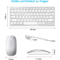 DE Layout Keyboard Mouse Set Bezdrátová klávesnice Bluetooth s myší pro tablet/iPad/Laptop/telefon, kompaktní s integrovaným zař