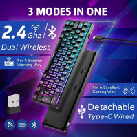 RK ROYAL KLUDGE RK61 Bezdrátová mechanická klávesnice, Hot Swap klávesnice s trojitým režimem 2,4Ghz/BT5.0/USB-C, 61 kláves RGB