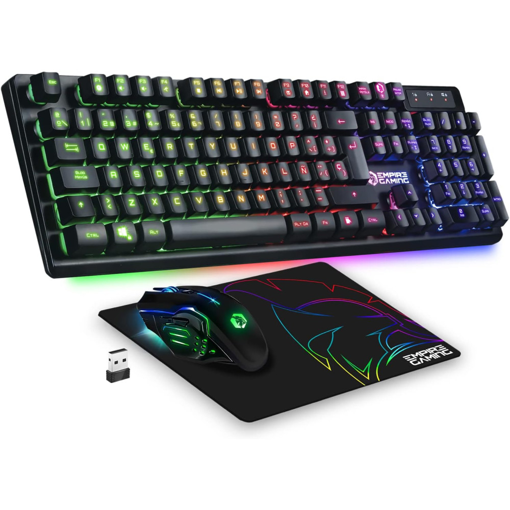 Empire Gaming - Armor RF800 Bezdrátová dobíjecí klávesnice QWERTY (anglické rozložení) pro hráče - RGB bezdrátová 2,4Ghz klávesn