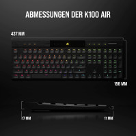 CORSAIR K100 AIR WIRELESS RGB Ultra-Thin Mechanical Gaming Keyboard - CHERRY MX Low Profile Tactile Switches - Bluetooth - iCUE-