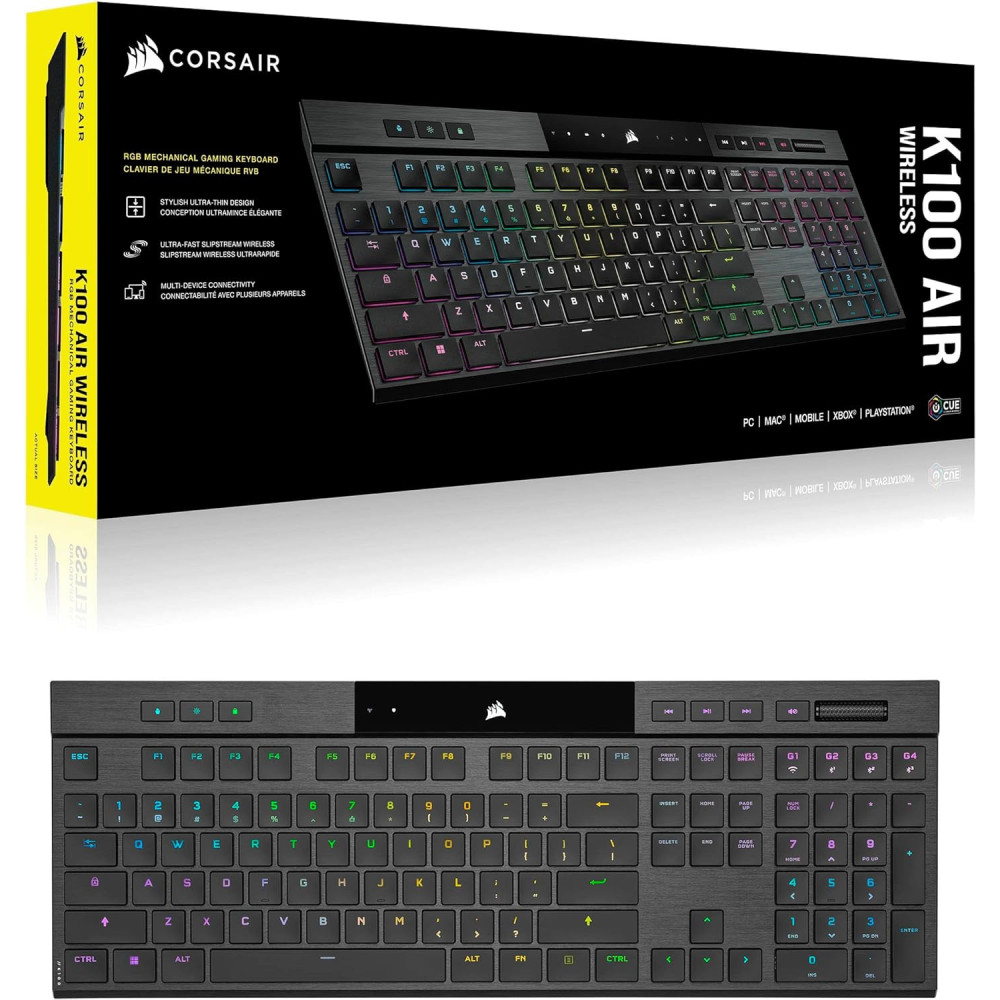 CORSAIR K100 AIR WIRELESS RGB Ultra-Thin Mechanical Gaming Keyboard - CHERRY MX Low Profile Tactile Switches - Bluetooth - iCUE-