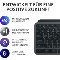 Logitech MX Keys S kabellose Tastatur, Low Profile, Precise Quiet Typing, Programmable , Backlighting, Bluetooth, Rechargeable,