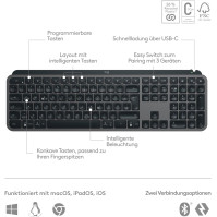 Logitech MX Keys S kabellose Tastatur, Low Profile, Precise Quiet Typing, Programmable , Backlighting, Bluetooth, Rechargeable,