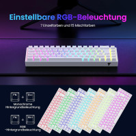 TECURS Herní klávesnice Mechanická bezdrátová RGB hráčská podsvícená klávesnice 65% TKL dobíjecí Bluetooth / 2.4G / s kabelem 68