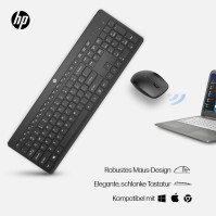 Myš a klávesnice HP 230 (bezdrátová myš a klávesnice, klíč USB, životnost baterie až 16 měsíců, rozložení QWERTY) černá