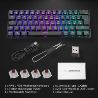 RK ROYAL KLUDGE RK61 Bezdrátová klávesnice AZERTY Francouzská klávesnice AZERTY 60% Mechanická herní klávesnice RGB podsvícená p