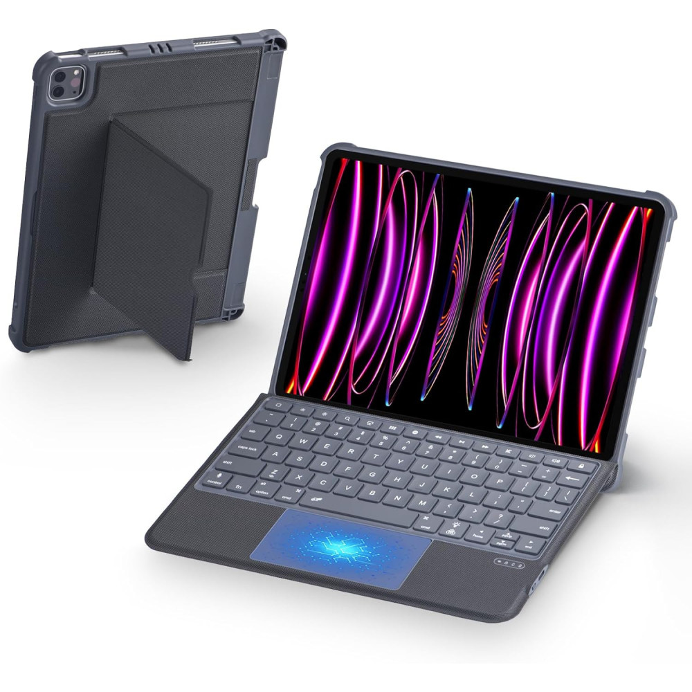 HUOBAO Pouzdro pro iPad Pro 12.9 s klávesnicí, magneticky odnímatelné pouzdro pro iPad Pro 12.9 palce (6./5./4./3. gen.)