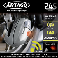 Artago 24S.6M Motocyklový zámek Disc Alarm 120dB Tlačítko ON, Výstražná funkce, LED, Vyměnitelný modul, Lithiová baterie