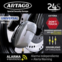 Artago 24S.6M Motocyklový zámek Disc Alarm 120dB Tlačítko ON, Výstražná funkce, LED, Vyměnitelný modul, Lithiová baterie