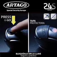 Artago 24S.6M Motocyklový zámek Disc Alarm 120dB Tlačítko ON, Výstražná funkce, LED, Vyměnitelný modul, Lithiová baterie