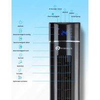 PureMate PM700 109cm oscilační věžový ventilátor s ionizátorem a funkcí aroma 3 rychlosti ventilátoru LED displej 8hodin