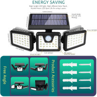 KIBTOY Solární senzor venkovní jasný světlo snadno instalovatelné, bezpečnostní světlo s 360° širokým úhlem osvětlení IP65