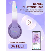 Dětská sluchátka SENCU, dětská bezdrátová sluchátka Bluetooth se stereo mikrofonem/LED světly, 85 dB skládací sluchátka