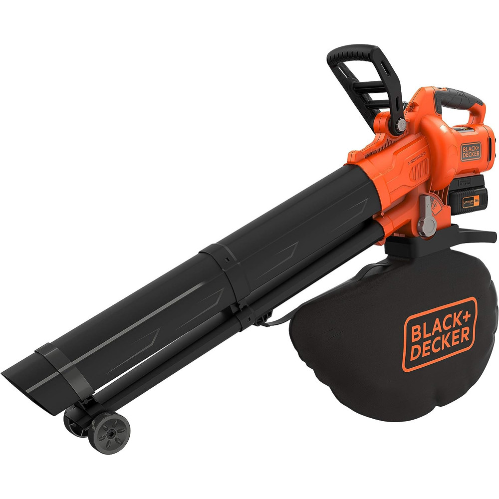 Black+Decker Vysavač na listí, foukací zařízení s drtičem BCBLV3625L1 (45l pytel na listí, bezkartáčový motor, 210 km/h)