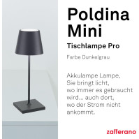 Zafferano Poldina Pro Mini - stmívatelná LED stolní lampa z hliníku s krytím IP54, vhodná pro vnitřní i venkovní použití