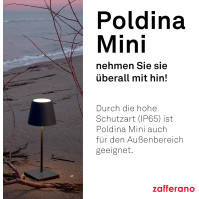 Zafferano Poldina Pro Mini - stmívatelná LED stolní lampa z hliníku s krytím IP54, vhodná pro vnitřní i venkovní použití