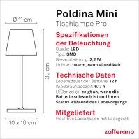 Zafferano Poldina Pro Mini - stmívatelná LED stolní lampa z hliníku s krytím IP54, vhodná pro vnitřní i venkovní použití