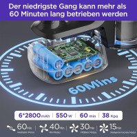 Yanhama 530W/35KPa Akumulátorový vysavač, Bezdrátový vysavač 6 * 2800mAh s výdrží až 60 minut, 7stupňová filtrace, 4 úrovně